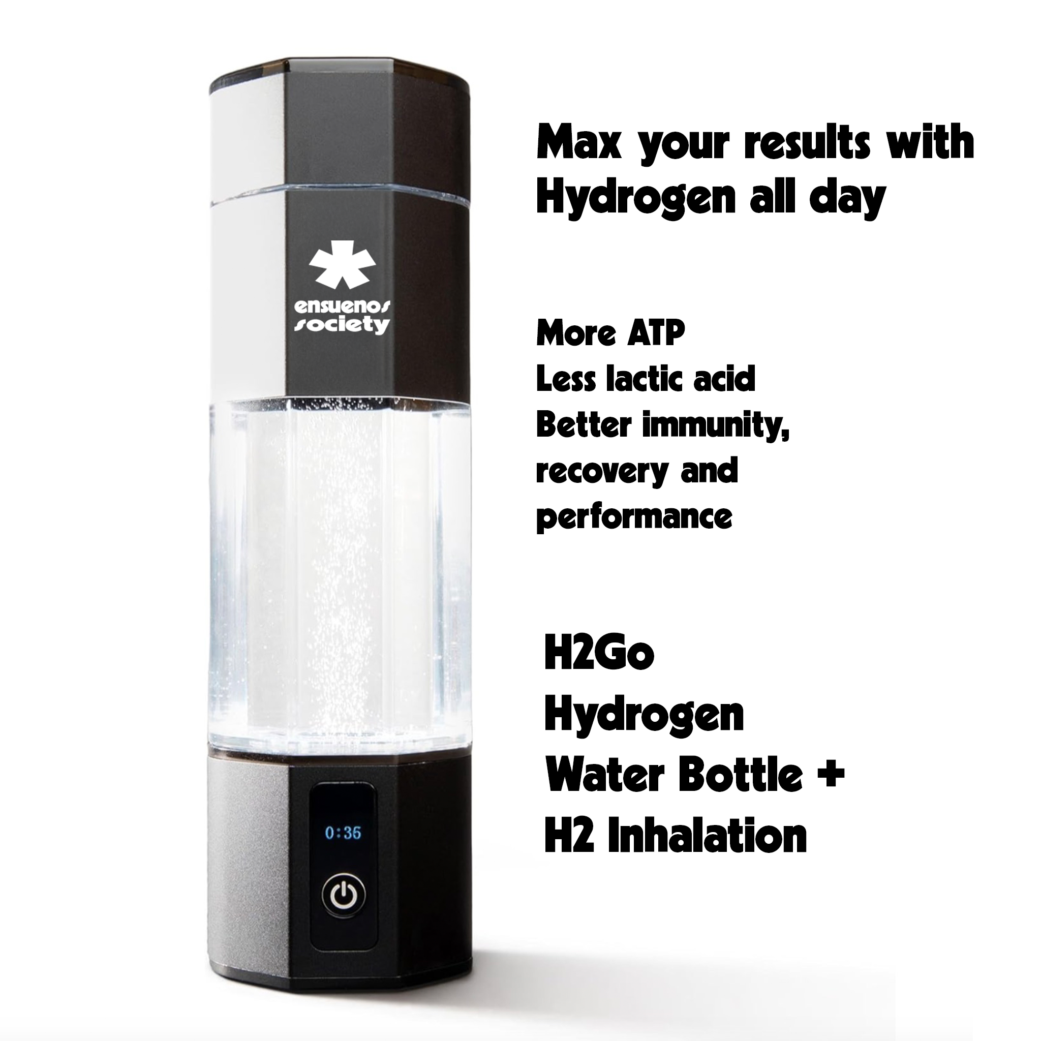 Ensuenos Society H2GO Hydrogen Water Bottle With Hydrogen Inhalation